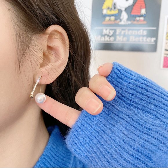 💙Pearl Crystal Zircon Wire Hooks Earrings - Picture 9 of 14